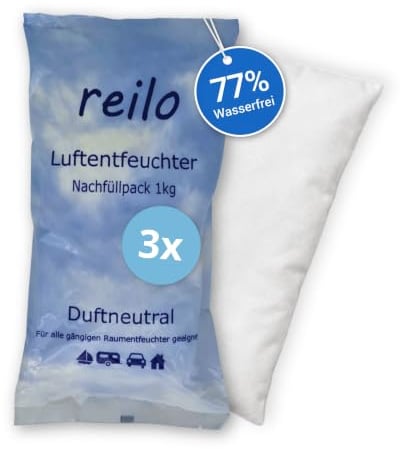 reilo Luftentfeuchter Nachfüllpack I 3x 1 kg im Vliesbeutel I Raumentfeuchter ohne Strom für Schlafzimmer & Keller I Gegen Schimmel & muffige Gerüche I Universeller & duftneutraler Entfeuchter
