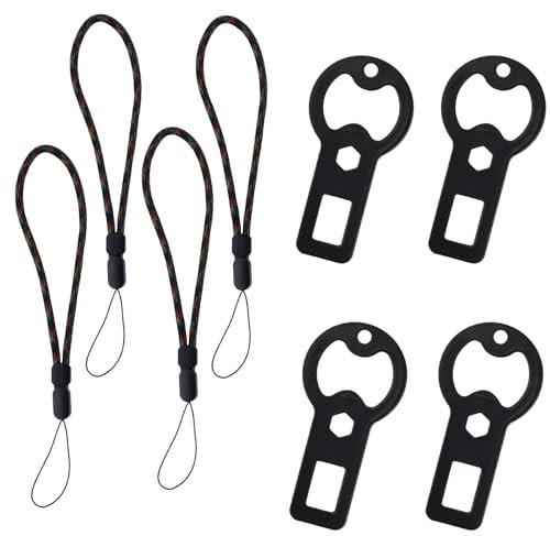 4pcs Durable Flat Bottle Openers with 4pcs Lanyards, Metal Beer Opener Keychain Portable Bottle Cap Can Opener Flat Bartender Key Chain Ring Bottle Opener Keyring for Home Kitchen Bar(Black)