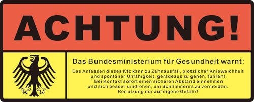 Lustiger KFZ Aufkleber „ACHTUNG! Anfassen führt zu Zahnausfall!“ – 2 Stück – 10 x 4 cm – Selbstklebende, wetterfeste Vinylfolie – Außenklebend für Auto, Motorrad, Hinweis „Nicht berühren“