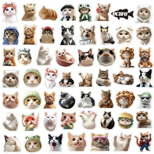 Meme Cat Stickers, Cat Sticker - Wasserflasche Katzenaufkleber - Wasserdichte Aufkleber Partybedarf für Laptop Wasser Flaschen Scrapbook Gitarre Koffer