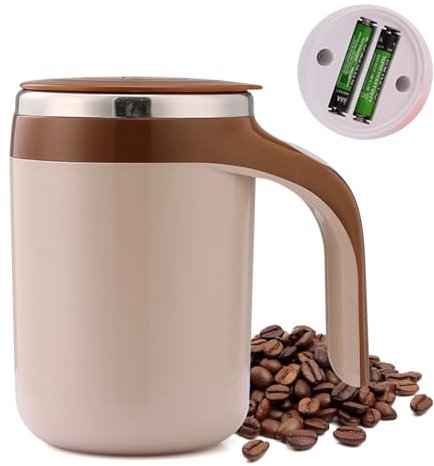 Kytpyi Tazzine Caffe, Termos Caffè, 380ml Automaticamente Mescolante Tazza Termica con Maneggiare Coperchio, Antiscottatura Bicchiere Termico Acciaio inossidabile per Casa Scuola Ufficio (Marrone)