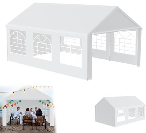 YRHome Premium 4 x 6 m Partyzelt Pavillon mit Seitenteilen Wasserdicht Stabil Winterfest Fenster in Seitenwänden Gartenzelt Großzelt Kompaktzelt Unterstand PE-Dach für Hochzeit Gartenfest Weiß