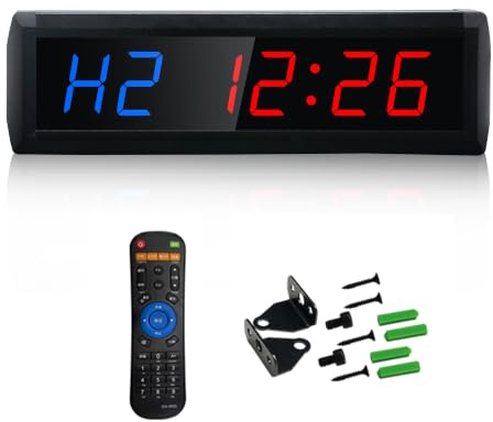 Großer Fitness-Timer, LED-Intervall-Timer, Countdown/Up-Uhr, Stoppuhr, 12/24 Echtzeituhr, programmierbares Intervall-Timing mit Fernbedienung für Zuhause, Garage, Fitnessstudio, Produktgröße: 34 x 9 x