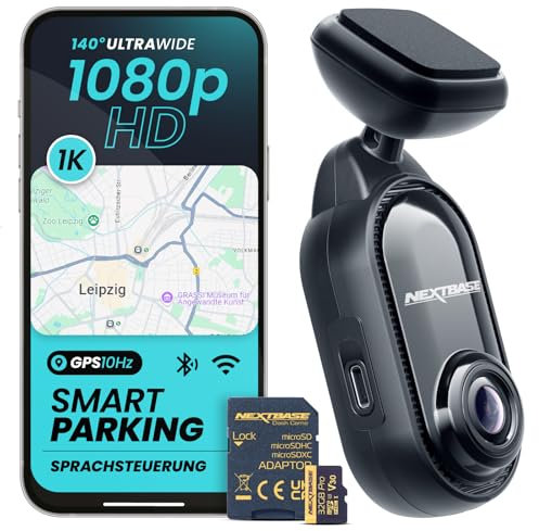 Nextbase Piqo 1K Dashcam Auto + 32GB SD Karte | Kompakte Full HD Autokamera ohne Display | App-Steuerung, Parküberwachung & Loop-Aufnahme