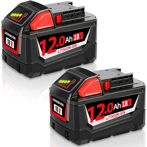 2X 18V 12,0Ah Ersatzakku für Milwaukee M18 Akku Lithium-Ionen Hohe Kapazität Akkus Kompatibel Mit Milwaukee 18V Akku 48-11-1860 48-11-1850 48-11-1840 48-11-1820 48-11-1815