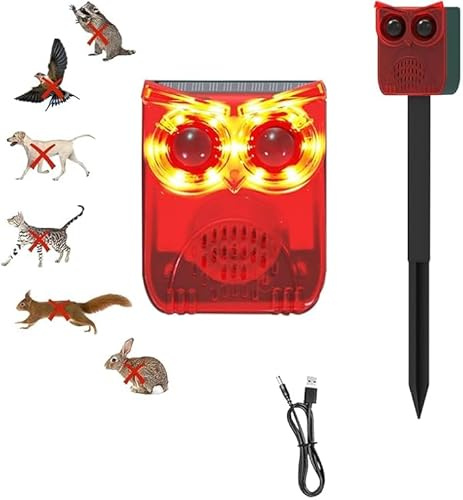 EONANT Solar Outdoor Bewegungssensor Alarm, 129db Laut Geräuschmacher Hörliche Warnung Sicherheit Blinkendes Licht, 13 Sound Hunde Barken und Schusse, Garten Garten Farm Tier Abwehr (1 Stück)