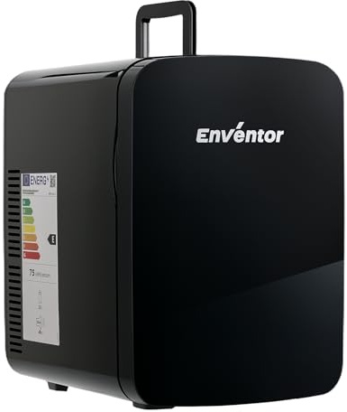 Enventor 15L 20 Lattine Mini Frigo Nero, 12V/220V | Frigo Portatile da Camera e Ufficio con Raffreddamento e Riscaldamento, Mini Frigorifero per Cosmetici, Bevande e Frutta
