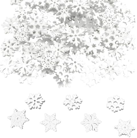 100 Stück Schneeflocken-Holzdekorationen,Christbaumschmuck,hängende Schneeflocken-Holzscheiben als Streudekoration, geeignet für DIY Christbaum und Fensterdekorationen.