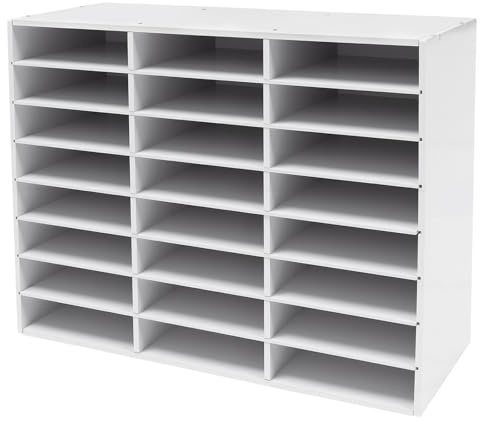 24 fack litteraturförvaring, skrivbordsfilhållare med 24 fack och avtagbara hyllor, filsorterare, brevlåda, kontorsbrevlåda för kontor, klassrum, vit
