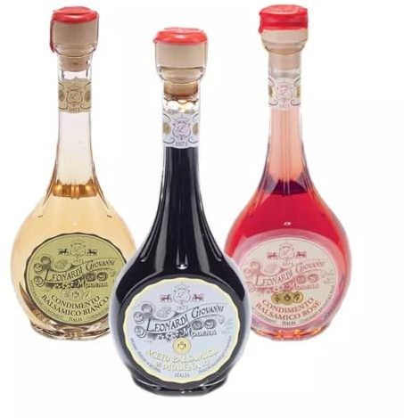 Tris Vinaigre Leonardi: balsamique blanc, balsamique de Modène IGP et Rosé 250 ml x 3