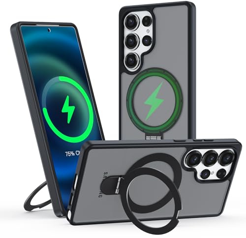 Meeter Hülle für Samsung Galaxy S23 Ultra mit Magsafe, [ Magnetischer Ständer Unsichtbarer Standring ] Stoßfest Handyhülle Case Matt Kratzfeste Schutzhülle für Samsung Galaxy S23 Ultra, schwarz