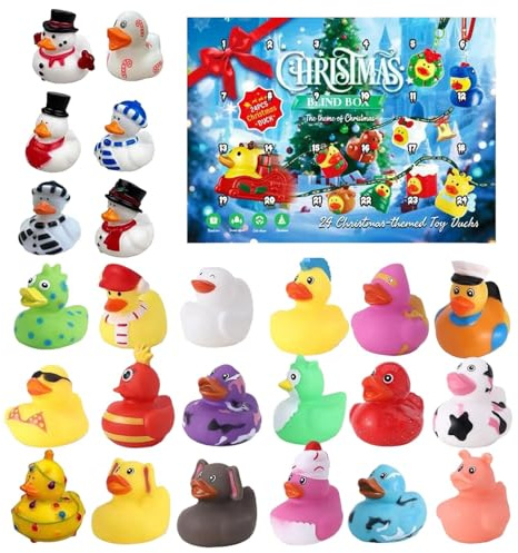 Calendario De Adviento De Patitos - Juguete Navideño De Goma, Caja Infantil 24 Días | Diseño Festivo Incluye Mini Figuras Divertidas, Regalo Encantador Celebración Navidad Niños Baño Fiesta E