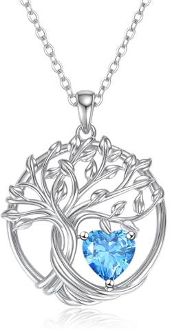 Collar de árbol de la vida para mujer, plata de ley 925, colgante de árbol de la vida, cadena de corazón, piedra de nacimiento, joya personalizada, regalo para niñas, madre, hija, hermana, novia