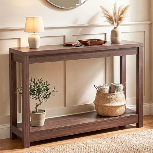 iSunirm Konsolentisch 120 cm Breit, Schmaler Flurtisch Walnussholzfarbe, Beistelltisch Console Table, Stabiler Eingangstisch für Flur & Wohnzimmer, Tisch hinter dem Sofa, Modernes Design