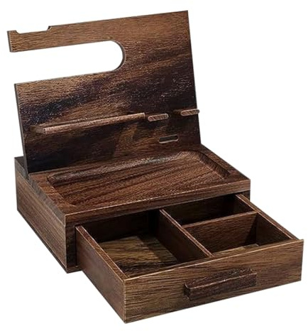 Dock Per Telefono In Legno - Organizer Da Comodino Con Cassetto Portaoggetti, Docking Station Da Scrivania | Regalo Per Il Compleanno Di Marito Papà Uomo, Design Pratico E Durevole, Accessorio