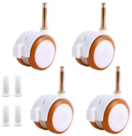 Vexnaro 4er Set Lenkrollen für Kindermöbel, Rollen für Kinderbett, Leise Gummirollen Weiß, Möbelrollen mit Hülse Stift, Freilaufend für Trolleys, Kindermöbel und Stubenwagen