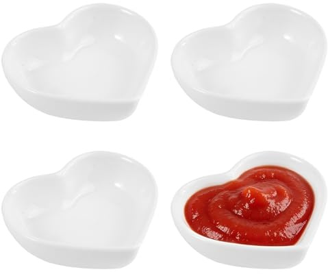 4 Pièces Mini Bols à Sauce en Céramique en Forme de Cœur, 115 ML | Bols à Trempette en Céramique, Petits Coupelles à Trempette, pour Apéritif, Sushi, Ketchup, Épices, Condiment