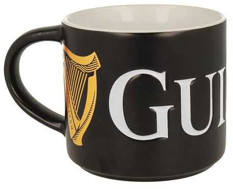 Guinness Contemporary Black Mug – Official Branded Ceramic Coffee Cup – Large White Logo Design