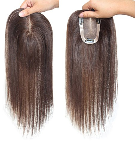 Topper di capelli umani per il diradamento dei capelli, 7,6 x 11,9 cm, legati a mano, capelli Remy