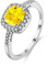 Uloveido Weißgold überzogene Kissen schneiden CZ Kristall Halo Solitaire Verlobungsringe für Frauen, Charm Trauringe (gelb, Größe 57) Y3100