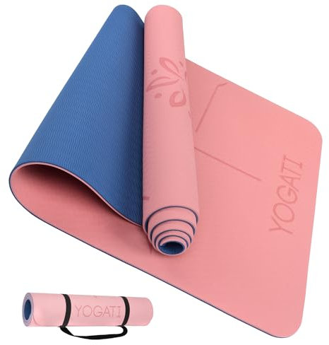 YOGATI - Tapis Antidérapant et Epais. avec des repères d’alignement du Corps. Tapis de Sport pour Adultes et Enfants. Tapis de Gym idéal pour Pilates et Fitness. Yoga mat