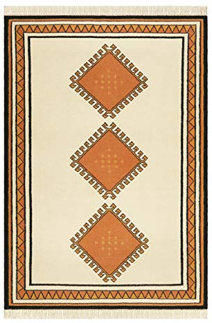 Wecon Home Afoud handgewebter Kelim-Teppich, 130 x 190 cm, weiß | moderner Kurzflor Teppich, Läufer aus Wolle für Wohnzimmer, Flur, Schlafzimmer, Kelim