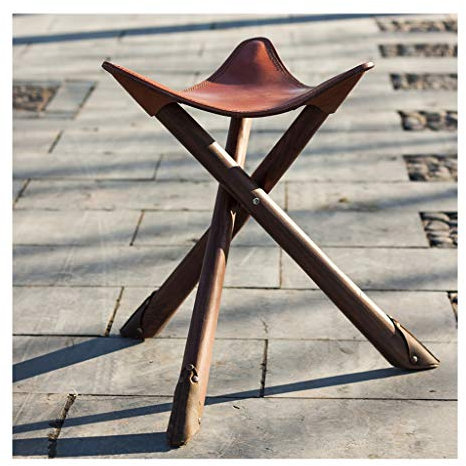 Handgefertigter Klapphocker aus Rindsleder Tragbarer Ulmen-Angelhocker Dreieckige Mechanische Struktur Starke Tragfähigkeit Gute Verarbeitung Retro-Stil