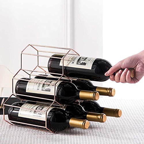 Roségold Weinregal freistehend 6 Flaschen Küche Weinregale & Schränke Halter Lagerung Display Home Bar Metall Sechseck Design Dekoration Regal