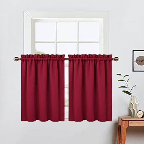LinTimes Kurze Fenstervorhänge,Verdunkelungsvorhang für Küche Fenster,Thermische Fensterbehandlung und Cafe-Vorhang zur Raumverdunkelung 66cmx91cm(26x36 inch),2 er Set Rotwein