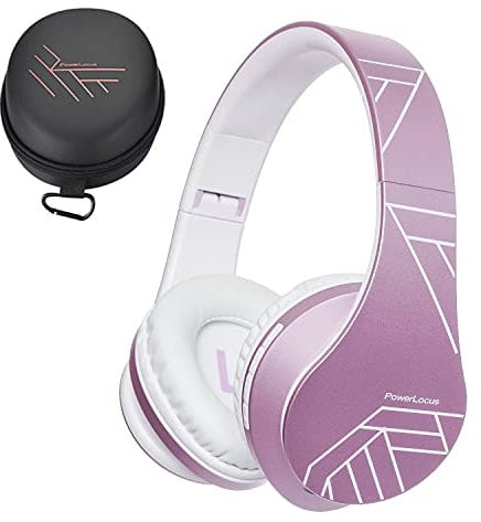 PowerLocus Bluetooth Headphones Over Ear, Wireless Headphones with Microphone, Foldable Headphone, Soft Memory Foam Earmuffs & Lightweight, Micro SD/TF,FM Radio for iPhone/Android/Tablet/PC/TV(Purple)