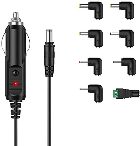 LIANSUM DC 12V 2A Car Charger Universal Power Cord 5.5x2.1mm to Cigarette Lighter with 8 Connector for DVD Player, GPS, Bluetooth Speakers, Breast Pump, label maker, Camera, router, CD Player 5FTCable