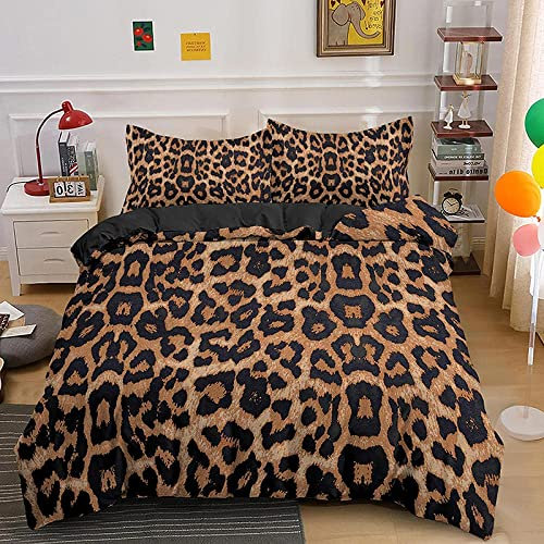LUYAPOND Housse de Couette 140x200 LéOpard Parure de Lit en Microfibre avec Fermeture Éclair, 1 Housse Couette + 1 Taie d'oreiller 65x65 cm