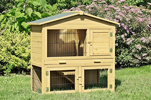 Merschbrock Trade Kaninchenstall, Hasenstall aus Kiefernholz mit Zinkwann XXL mit 4 Klappen