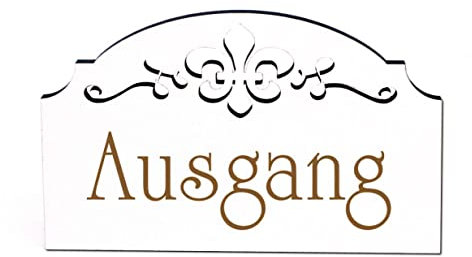 Ausgang Türschild Schild Holz graviert selbstklebend Ornamente Vintage Türdeko 15,5 x 9,5 cm | Dekolando