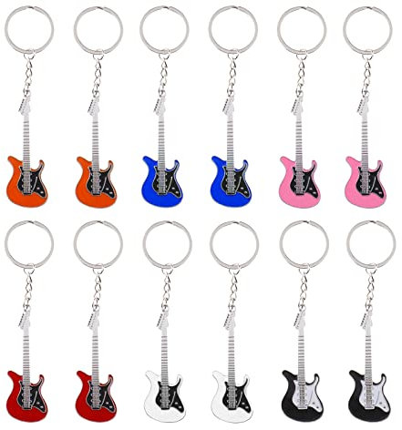 ECSiNG 12 Stück E-Gitarre Charm Schlüsselanhänger Anhänger Dekoration für Handy Handtasche Geldbörse Autoschlüssel usw. Blau Weiß Schwarz Orange Rosa Rot