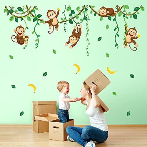 DECOWALL DS-8053 Affenranken-Wandaufkleber, Aufkleber, Kinderzimmer, Kunst, Baby-Dschungel, abnehmbares Dekor, Wohnzimmer, Cartoon, Abziehstab, Vinyl-Bordüre, niedliche DIY-Spielzimmer-Dekoration