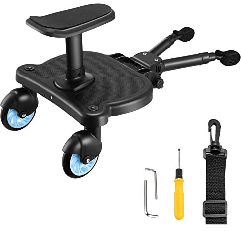 Buggy Board mit Sitz, FNRIDS Trittbrett für Kinderwagen Universal,mit Aufhängegurt, stabiles Two Wheel Design, 360 drehbar, Kinderwagenzubehör für Kinder von 2 bis 6 Jahren (25 kg) (Blau)