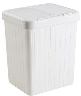 Trash Bin Sorting Trash Can Push Trash Bin With Lid Square Plastic Rubbish Bin 15L 20L Wastebasket(White 15L)