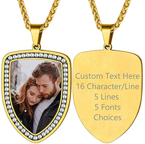 Supcare 18K Damen Foto-Kette Personalisiert Dog Tags Halskette Vollzirkon Gravur Schild Anhänger für Name Text Militär Police Armee Kette für Frauen Jungen mit Geschenkebox Schild-Gold