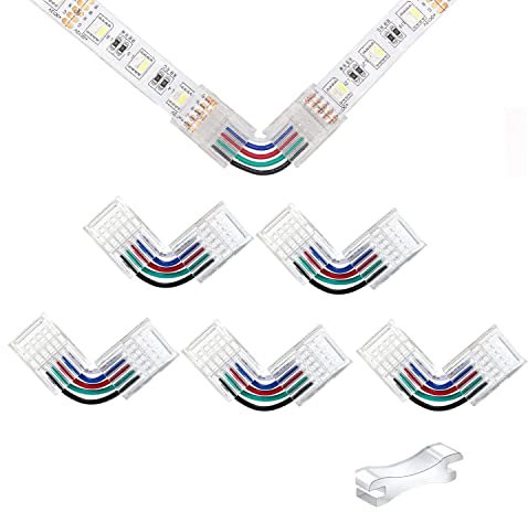 YUTOKEER LED Connector 5-Pin 12mm RGBWW LED Strip to Wire/Strip to Strip Connector Unwired Clips Solderless Adapter Terminal Extension Connection,L-Shape/H-Shape Connectors (L-Shape)
