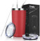 Livole Gobelet isotherme de 20 oz 600 ml pour hommes et femmes - Tasse à café à emporter - En acier inoxydable - Avec paille et couvercle - Double paroi - Pour le camping - Rouge