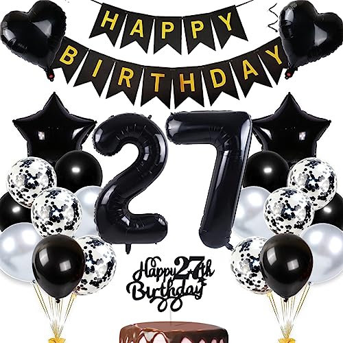 Dalettu Luftballon 27. Geburtstag Deko Mann, Schwarz Tortendeko Geburtstag 27 Jahre Manner Frau, Geburtstagdeko 27 Jahre Geburtstag Mann, Folienballon 27 Geburtstag Frauen Dekoration