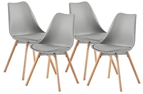 anrekl Esszimmerstühle 4er Set, Gepolsterter Küchenstuhl Essstühle mit Massivholz Buche Bein für Esszimmer Wohnzimmer Schlafzimmer Küche, Grau