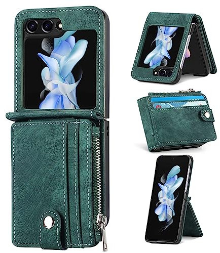 ZCDAYE Hülle für Samsung Galaxy Z Flip 5 Handytasche mit abnehmbarem Kartenhalter, Samsung Z Flip 5 Handyhülle aus PU Leder Klapphülle Schutzhülle für Samsung Galaxy Z Flip 5 Case, Grün