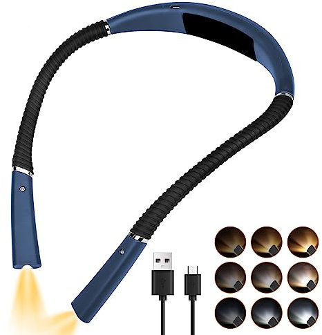 JOPHEK Leselampe, Hals Leselampe Buch - Wiederaufladbar LED Buchlampe zum Lesen im Bett - Biegbare Arme Halsrundes Ergonomisches Design, 3 Farben & 3 Helligkeitsstufen (Blau)