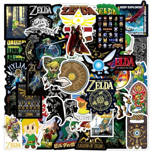 LUNAMY 50 Blatt Die Legende von Zelda Aufkleber Kids Aufkleber Dekorieren Zimmer Aufkleber für Koffer Snowboards und glänzende Oberfläche Zelda Cartoon Aufkleber für Erwachsene und Kinder