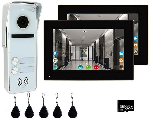 7-Zoll-Video-Türklingel-Kamera 1080P 2 Einheiten Full Touch Monitor WiFi Smart Home Gegensprechanlage Unterstützt Fernentriegelung, PIR-Bewegungserkennung, Zwei-Wege-Audio, Nachtsicht, funktioniert