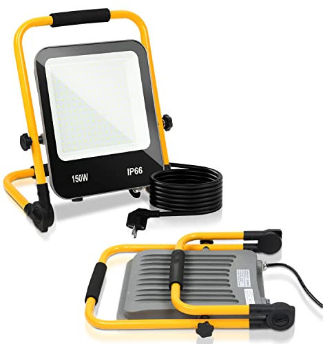 Lospitch Foco LED de Construcción 150W 13000LM, Luz de Trabajo LED 6000K Blanco Frío, Proyector LED de Construcción con Enchufe, Proyector de Obra con Cable 3M y Enchufe, IP66, Taller Garaje