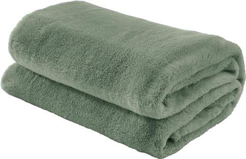 Erwin Müller Teddy-Fleece-Wohndecke Salerno, Fleece-Decke, Kuscheldecke Pistazie Größe 200x220 cm - flauschig weich, pflegeleicht