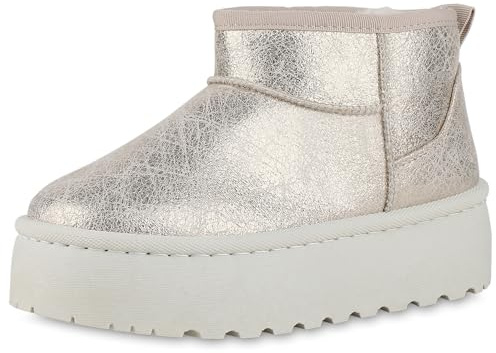 VAN HILL Damen Plateau Boots Trendy Schuhe 214054 Gold 41